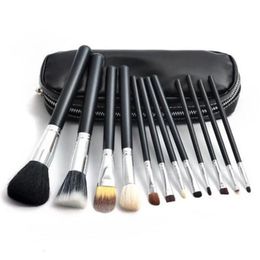 Makeup brushes set M Brand 12pcs Eyeshadow blusher tools Professional Brush +leather bag with Free Ship + Gift W220420