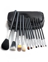 Brosse de maquillage set m marque 12pcs fard à paupières Blusher Brushes Tools de maquillage Sac en cuir de pinceau professionnel avec navire Gift4363237