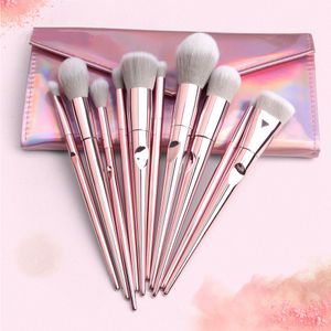 Juego de pinceles de maquillaje Base en polvo Sombra de ojos Ceja Pestañas Labios Kits de pinceles Pinceles cosméticos con bolsa de maquillaje 10 Unids / set RRA858