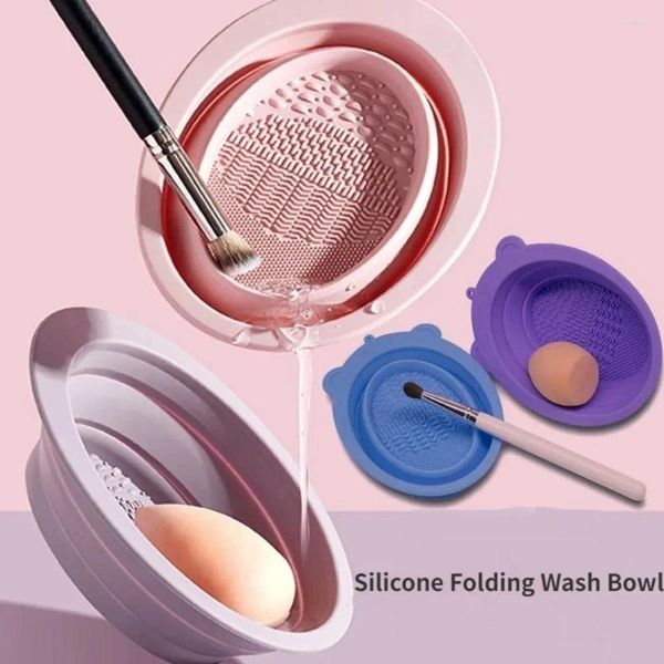 Cepillos de maquillaje Soft Silicone Cepille Tazero Plegado Caja de depurador Sala de ojos Polvo Popillo Lavado Mat de belleza Herramientas de belleza