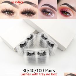 Pinceaux de maquillage Viso 30/40/100 paires de cils de vison 3D avec plateau sans boîte bande FL à la main faux cils livraison directe santé beauté à Dhfq6