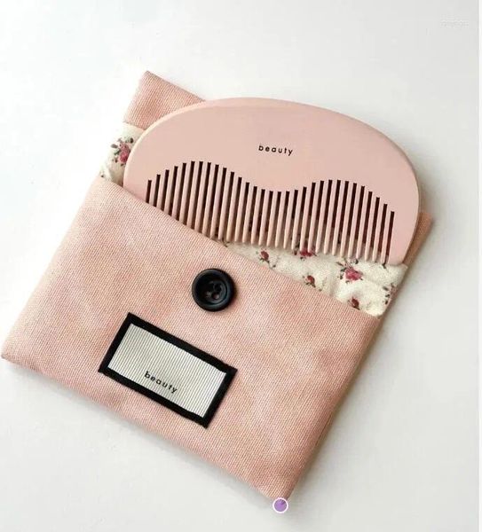 Pinceles de maquillaje peines cepillo de pelo de madera peine de sándalo práctico portátil con bolsa de regalo rosa para mujeres niñas regalos de navidad