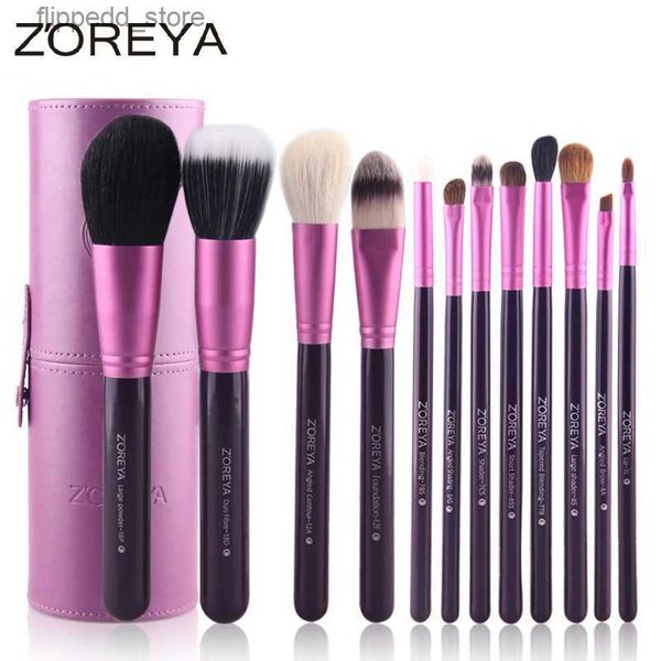 Pinceaux de maquillage Zoreya marque 12 pièces pinceaux de maquillage en poils de chèvre naturels femmes outil cosmétique professionnel maquillage support poudre brosse ensemble laine animale Q231110