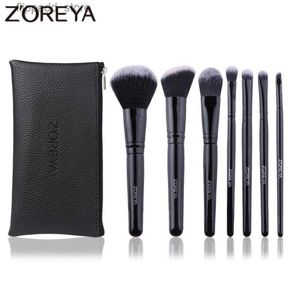 Pinceles de maquillaje Zoreya Brand Black Angled Blush Cruelty Free Pinceles de maquillaje Cómodo polvo sintético Sombra de ojos Corrector 7pcs Set cosmético Q231110