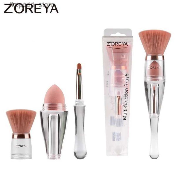 Pinceles de maquillaje Zoreya Travel 3 en 1 Maquillaje Suave Multiusos Pincel de maquillaje portátil Esponja en ángulo Cejas Sombra de ojos Polvo Pinceles Cosméticos Q231110