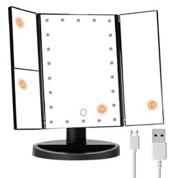 Espejo compacto de maquillaje, aumento 2X/3X, espejo de mesa brillante de 22 LED con pantalla táctil, rotación ajustable 180, espejo cosmético de viaje portátil