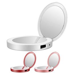 Make-up compacte spiegels LED Mini make-upspiegel Handbediende vouw Kleine draagbare USB Cosmetic512