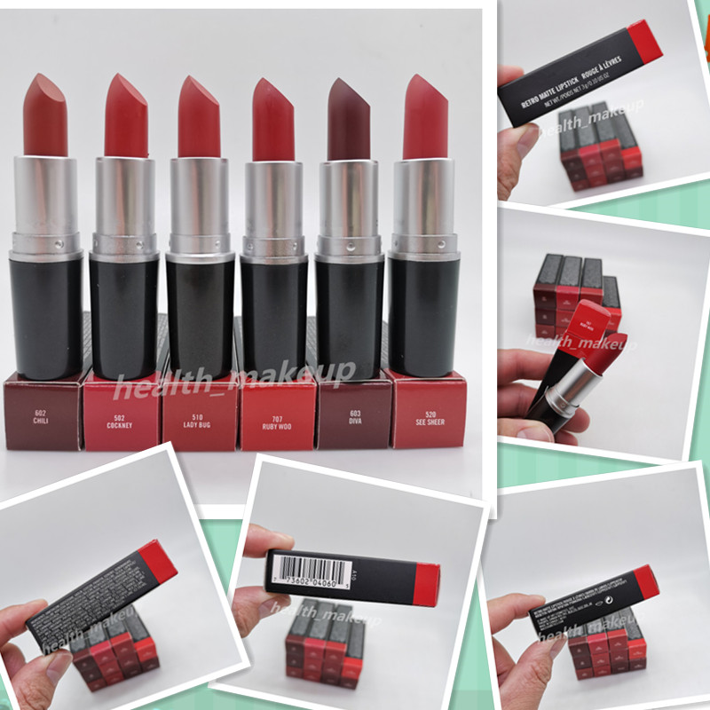 Retro Matte Satin Lipstick Rouge A Levres 13 colores Lustre M Brand Lipstick con números de serie Tubo de aluminio Nuevo paquete