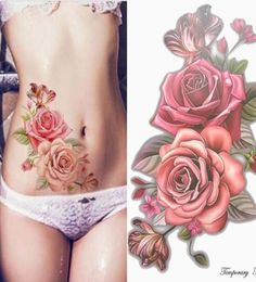 Maquillage faux tatouages temporaires autocollants de rose fleurs de rose tatouage épaule étanche femme Big Flash Beauty Tatoo sur corps9377685