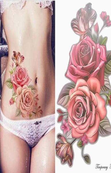 Maquillage faux tatouages temporaires autocollants Rose Fleurs du bras Tatouage des femmes imperméables