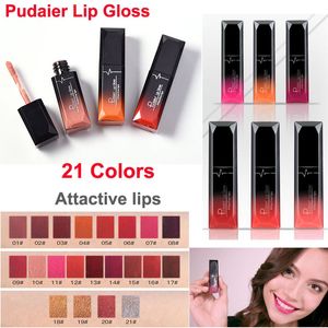 Maquillaje Lápiz labial líquido Brillo de labios Pudaier Alto brillo Mate ligero Lápiz labial rojo sexy 21 colores Labios atractivos impermeables Brillo de labios de terciopelo brillante metálico