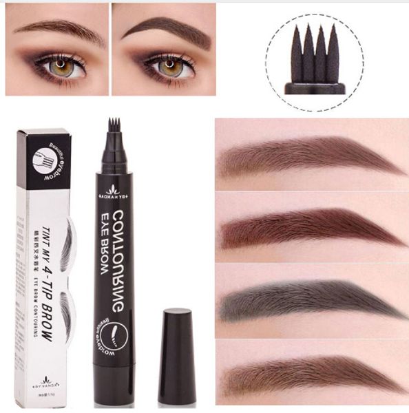 Crayons de maquillage pour sourcils, Microblading, étanche, pointe fourchette, stylo de tatouage, 4 têtes, rehausseur de croquis fins, cosmétiques coréens