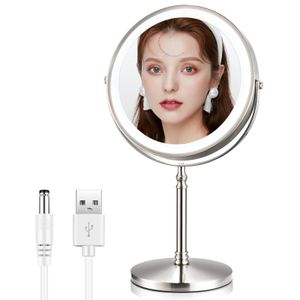 Miroir de maquillage avec lampe lumineuse, grossissant 10x, miroir de vanité de bureau, rétro-éclairé, lumière réglable, miroir cosmétique sur pied, 240219
