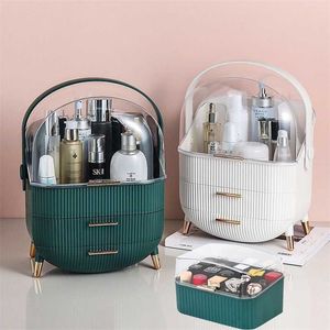 Maquillage Organisateur Cosmétique Boîte De Rangement Rouge À Lèvres Rack Bijoux Brosse Portable Tiroir avec Couvercle Antipoussière 211102