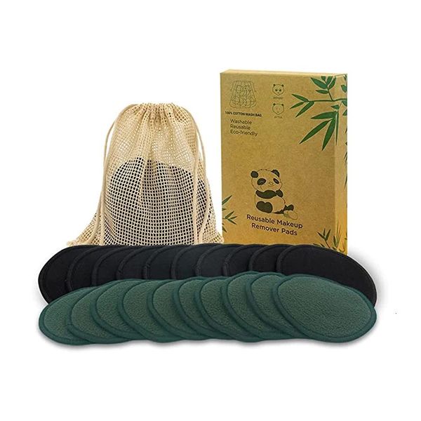 Desmaquillador 20 unidades/paquete de almohadillas desmaquillantes reutilizables, almohadillas redondas de carbón de mezcla de algodón y bambú negro suave, lavables para maquillaje facial, producto 231205