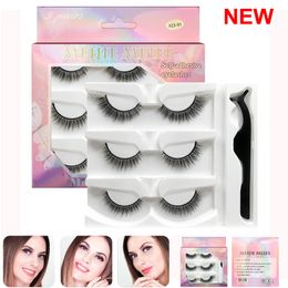 Make-up Zelfklevende Valse Wimpers 3 Paar Nepwimper en Pincet Set Verlenging Handgemaakte 3D Wimpers Zacht Natuurlijk Dik Kruis Lichtgewicht Pesta￱as postizas