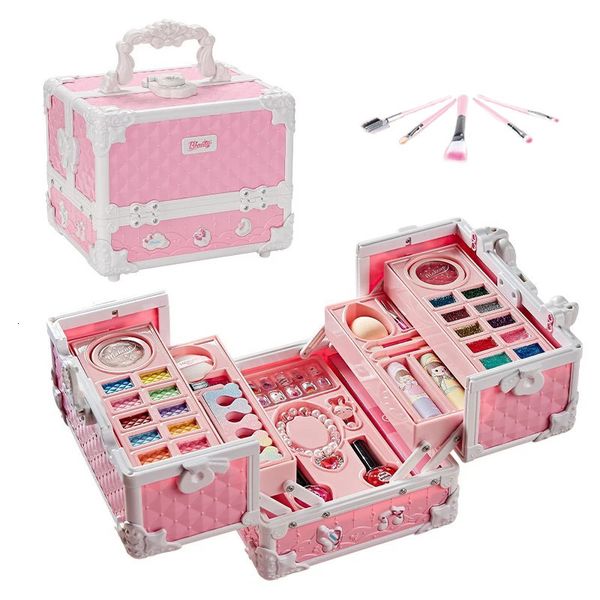 Makeup set for girls Kids Beauty Toys Safe Washable Pretend Play Cosmetic Box Suitcase Game Toy Gift 240416