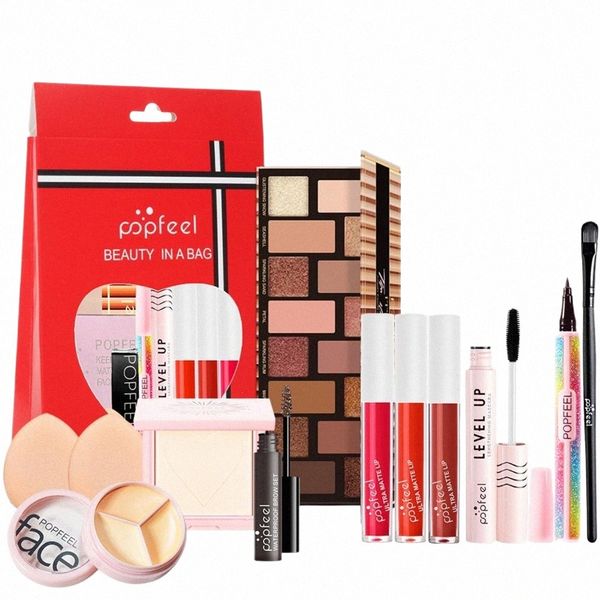 Set de maquillaje para piel grasa Conjunto de maquillaje facial N-smudge Ccealer Delineador de ojos suave Sombra de ojos vibrante Labio regordete para un suave p8Dz #