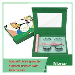 Ensembles de maquillage 2 paires de faux cils magnétiques avec 5 aimants Eyeliner Longs cils naturels Recourbe-cils pour kit d'extension Drop Deliv Dhqt3