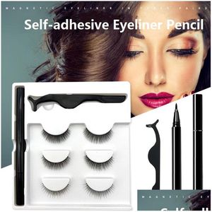 Ensembles de maquillage 3 paires / set magique faux cils cils auto-adhésifs eye-liner mascara curler ensemble sans colle aimant livraison directe santé beaut dhhif