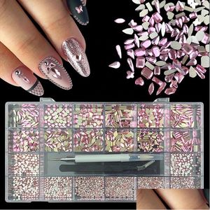 Ensembles de maquillage à lèvres à lèvres 21 grilles Boîte à nail diamant en diamant nail art ensembles de décorations en verre cristallin 1pcs Dotting Pick Up stylo et tw otu5i