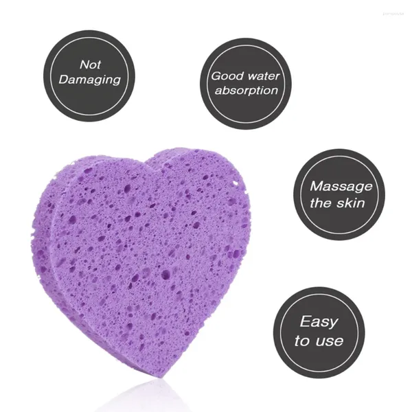 Éponges de maquillage 10 pièces éponge en forme de coeur tampons dissolvants réutilisables bouffées de nettoyage nettoyant de salle de bain pour exfoliant violet