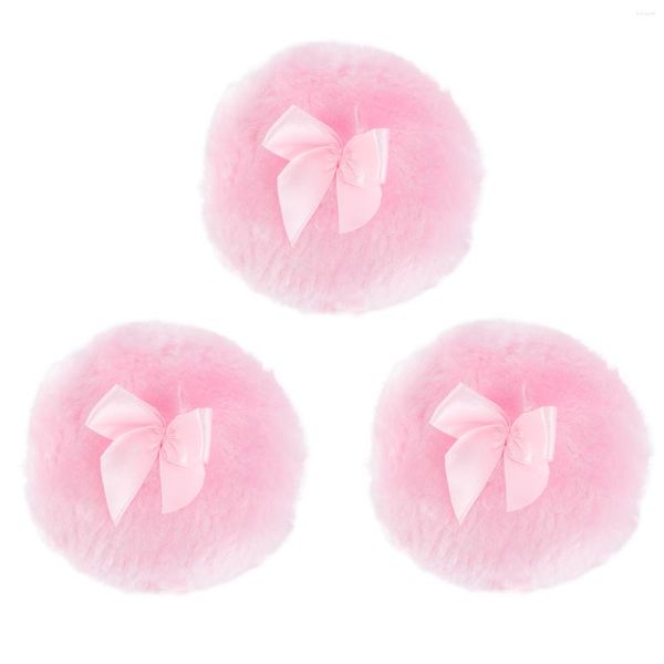 Éponges de maquillage 3pcs houppette ronde grande peluche moelleuse avec joli nœud papillon pour le corps et