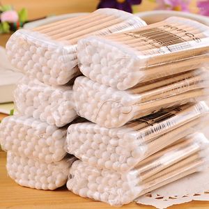 Esponjas de maquillaje 500 UNIDS Bastoncillos de algodón de doble cabeza Mujeres Brotes Punta para palos de madera Nariz Orejas Limpieza Herramientas de cuidado de la salud