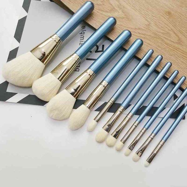 Herramientas de maquillaje 11pcs Sky Blue Brush Super Soft Fiber Make Up es Set Foundation Powder Blush Blending Eyeshadow Cosmetic220422