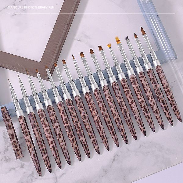 Outils de maquillage 16pcsset Outils d'art d'ongle Ensemble de pinceaux imprimé léopard Pull Line Couleur Peinture Fleur Gradient Smudge Petal Brush Nail Art Supplies 221024