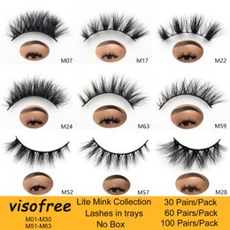 Outils de maquillage 30 60 100 paires Visofree 3D Mink Lashes in Trays No Box Lite Collection Natural Long Wispy Eyelashes False 230211
