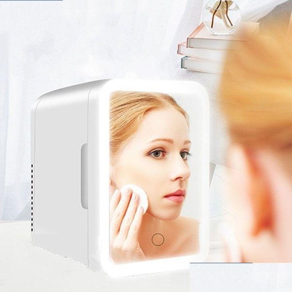 Outils de maquillage 4L Cosmétiques Réfrigérateur Mini Réfrigérateur LED Miroir de beauté Réfrigérateurs de beauté Réfrigérateur de soins de la peau pour la maison Voyage de voiture Portable Dhwte