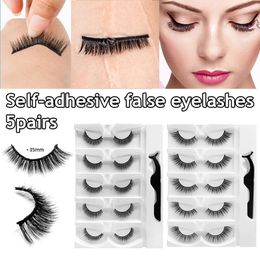 Outils de maquillage 5 paires de faux cils de vison sans colle 3D auto-adhésifs faux cils réutilisables naturels longs cils doux cils de maquillage faits à la main 221231