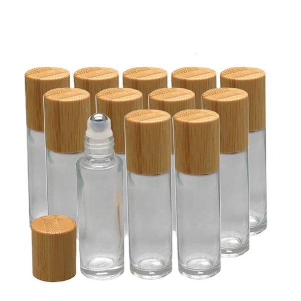 Outils de maquillage 6 pièces 10 ml rouleau sur bouteilles en verre pour huiles essentielles bouteilles à rouleaux en verre récipient rechargeable avec couvercle en bambou récipient cosmétique 221205