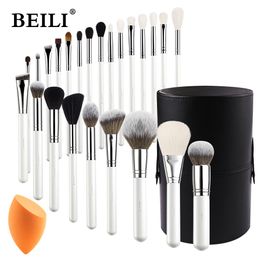 Herramientas de maquillaje BEILI Pinceles de maquillaje Set 24pcs Herramientas de maquillaje para mujeres Base en polvo Sombra de ojos Blush Brush Pelo de cabra natural WhiteSilver 230308