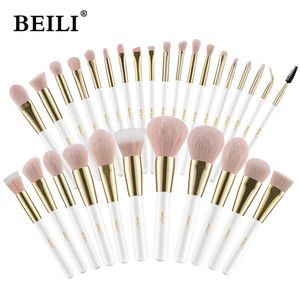 Makeup Tools BEILI White Gold Brushes Professional Foundation Eyeshadow Powder Hoogwaardige roze synthetische kwastenset 230720