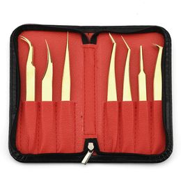 Outils de maquillage Extension de cils Pince à épiler pour volume classique Faux cils Clip d'extension Fournitures Or Pinces de précision Nail Art Maquillage Tool Set 230531