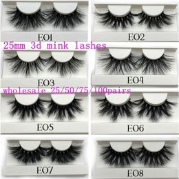 Outils de maquillage Mikiwi 25mm Mink False Eyelashes 255075100 pc Vente en gros 3D Mink Lashes grand plateau blanc Étiquette Maquillage Dramatique Long Mink Lashes 230207