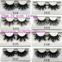 Outils de maquillage Mikiwi 25mm Mink False Eyelashes 255075100 pc Vente en gros 3D Mink Lashes grand plateau blanc Étiquette Maquillage Dramatique Long Mink Lashes 230615