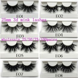 Outils de maquillage Mikiwi 25mm Mink False Eyelashes 255075100 pc Vente en gros 3D Mink Lashes grand plateau blanc Étiquette Maquillage Dramatique Long Mink Lashes 221110