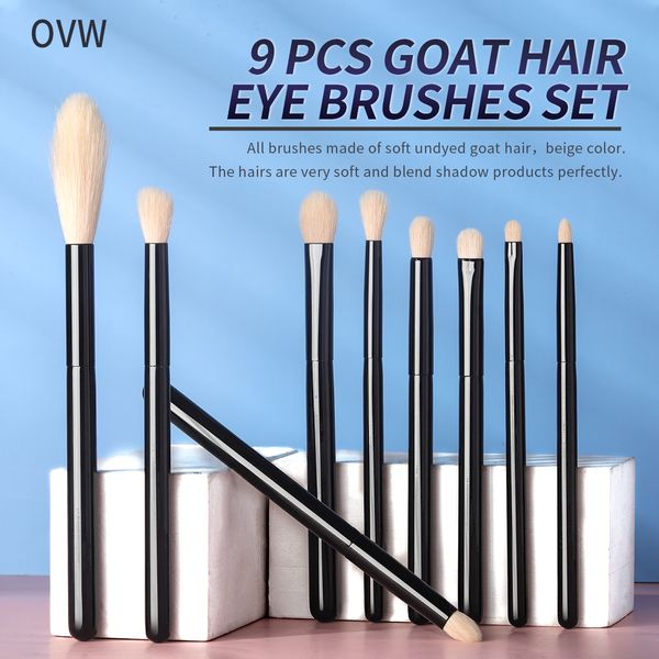 Outils de maquillage OVW 9pcs poils de chèvre blanc maquillage ombre à paupières pinceaux de mélange mis en surbrillance fard à joues poignée noire portable voyage pli shader 230724