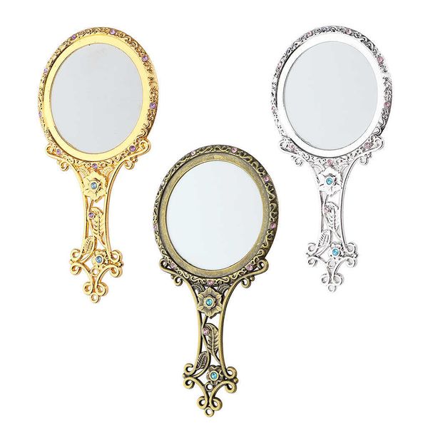 Outils de maquillage Portable Vintage Hand Held Mirror Voyage Compact Maquillage Beauté Miroirs De Poche En Métal Verre Miroir Vanity Dresser Decor J230601