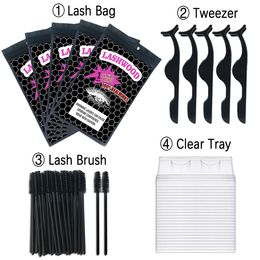 Make -upgereedschap Groothandel PinkwhiteBlack Wimel Pakagement Bag met Lashwood Sticker Trays Brush Tweezers Applicator voor set Box 230204