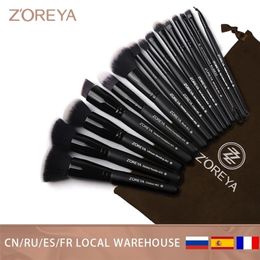 Make -upgereedschap Zoreya 7 15 stks zwarte borstels set oogschaduw poeder foundation cammetic cosmetische borstel mengen schoonheid l230421