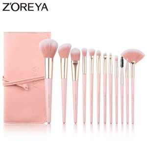 Make-up Tools Zoreya Merk 12 stks Roze Zachte Synthetische wreedheid Gratis Borstels Poeder Foundation Blending Lip Concealer Eye Shadow Brush Set220422