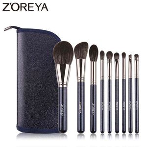 Makeup tools Zoreya Merk Super Zacht Synthetisch Haarpoeder Sky Blue Brush Kit Markeerstift Blush Mending Oogschaduw Borstels Set 9PCS220422