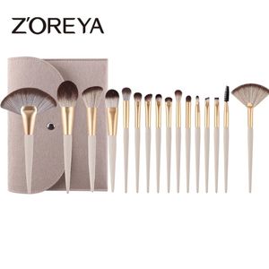 Outils de maquillage ZOREYA Pinceaux de maquillage Set 16 Pcs Poudre Fondation Cils Grand Ventilateur Ombre À Paupières Maquillage Brosse Beauté Cosmétique Outil 230325