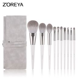 Make -upgereedschap Zoreya Silver 1014pcs borstels Set Cosmetics Oogschaduwborstel Blending Blush Lip Powder Highter Mare Up 230203