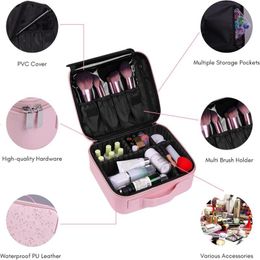 Make-up Trein Gevallen Draagbare Roze Case voor Vrouwen Professionele Reizen Cosmetische Tas met Verstelbare Divider Organizer Box Stor 230628