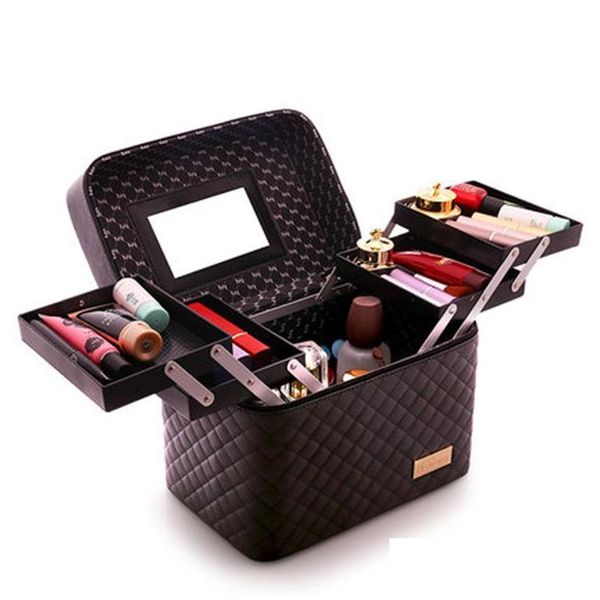 Estuches de tren de maquillaje Mujeres profesionales Estuche organizador de gran capacidad Neceser de moda Bolsa de cosméticos Mtilayer Caja de almacenamiento Traje portátil Dhtew